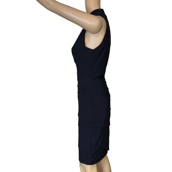 White House Halter Artichoke Dress Size 8 Black Layered Stretch Eyelet Neck - Picture 3 of 13